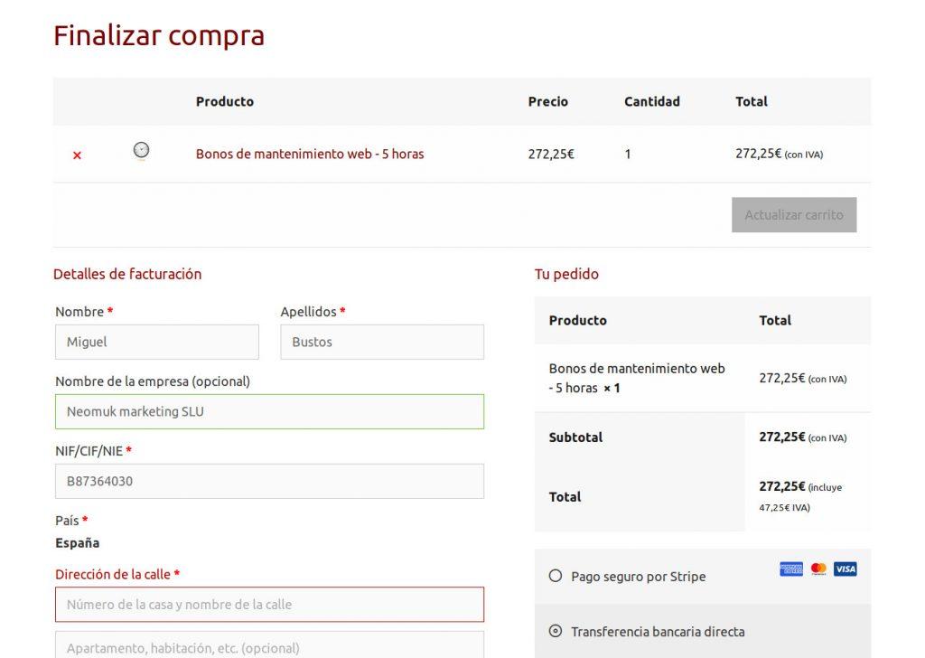 Ejemplo de página de pago de WooCommerce sin distracciones