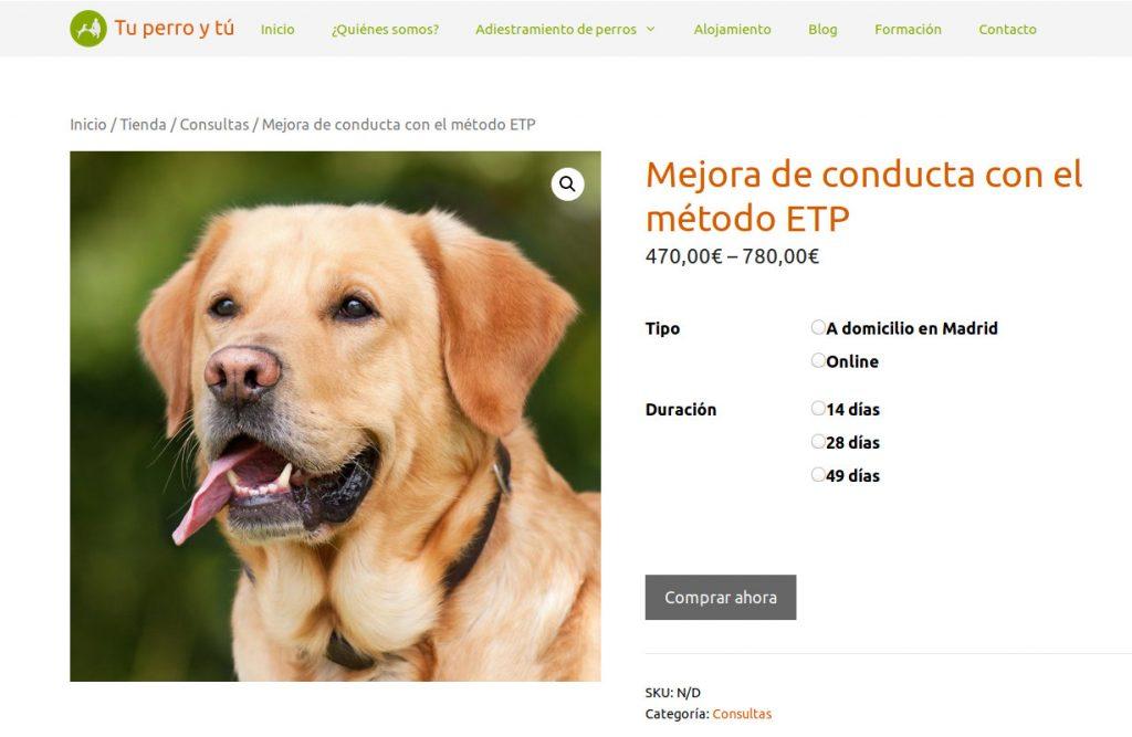 Productos variables de WooCommerce en la tienda de Tu perro y tú